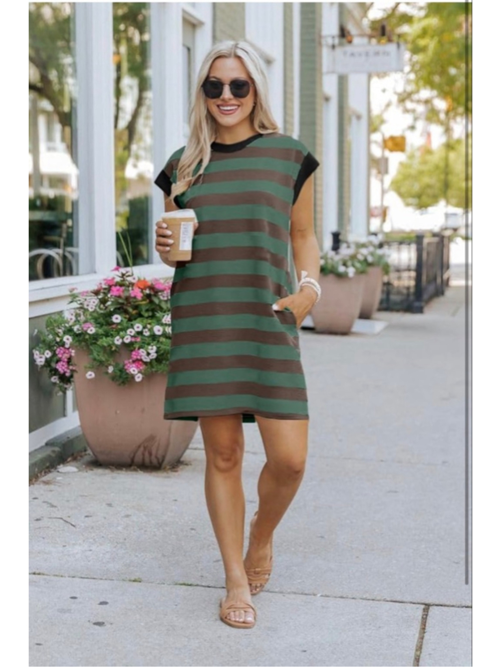 NEW Striped Ribbed Dress Crewneck Cap Sleeve Color Block Pockets S - Picture 7 of 8